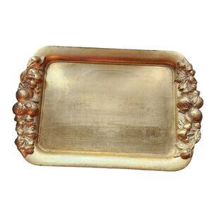 Vintage Italian Florentine Gilded Serving Tray With Ornate Fruit Design - 18" X
